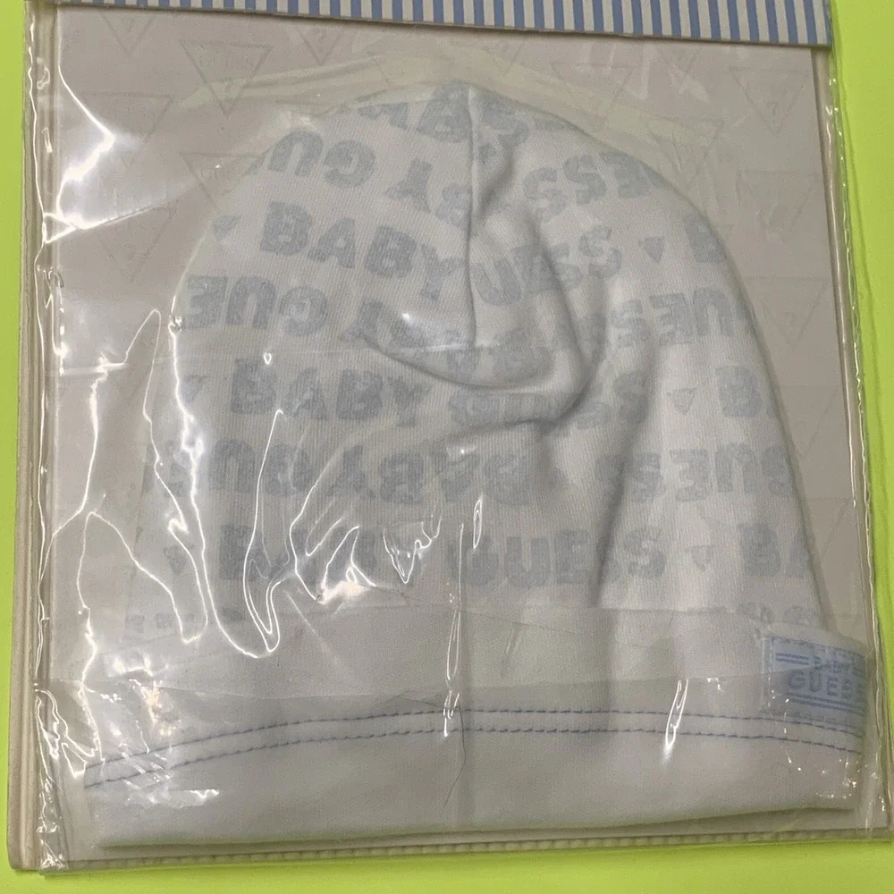 Vintage BABY GUESS Layette Roll up Cap Baby Blue S/M New sealed